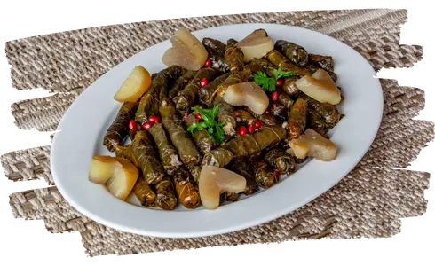 25 dolmas (Feuille de vigne, riz,  tomate, oignon, épice)